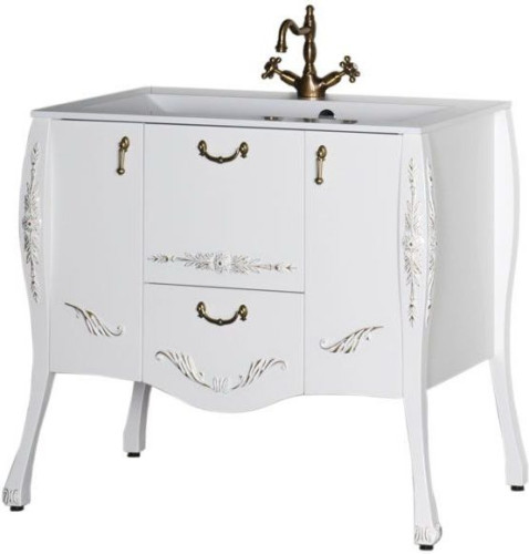 Тумба с раковиной Aquanet Виктория 90 белый/золото