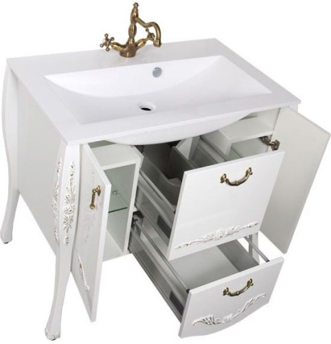 Тумба с раковиной Aquanet Виктория 90 белый/золото