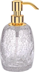 Surya Crystal, дозатор овальный 8х8хh16 см с помпой V5, эффект битого стекла, цвет золото