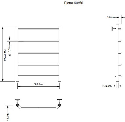 Полотенцесушитель электрический Aquanet Fiona 60х50 Тэн слева