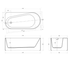 Ванна акриловая AZARIO FANO 1700х800х600 пристенная, в комплекте с сифоном и металлической рамой, левая (FAN17080 L)
