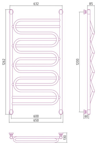 Водяной полотенцесушитель Сунержа Иллюзия+ 1200х600