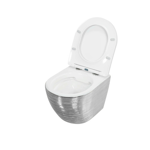 Унитаз Grossman GR-4455SWLS (480*365*370) СЕРЕБРО внутри БЕЛЫЙ подвесной БЕЗОБОДКОВЫЙ с тонкой крышкой