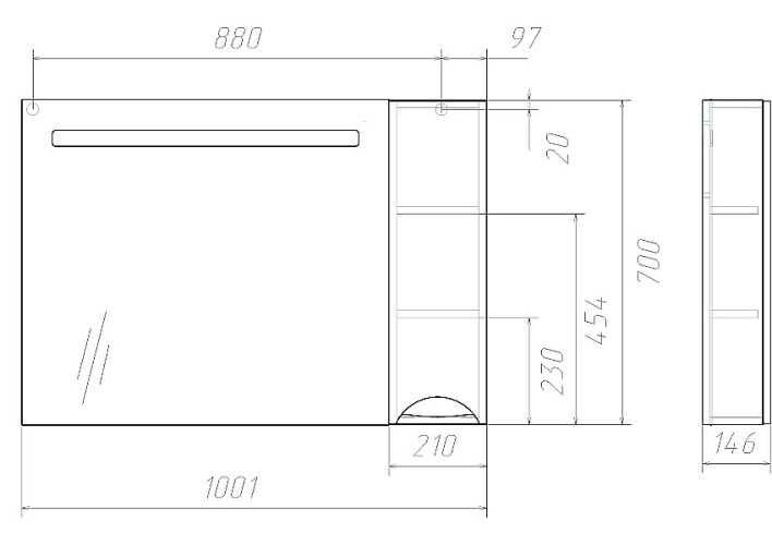 Шкаф-зеркало Грация 100 правый с подсветкой LED Домино