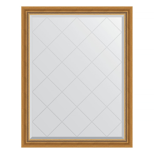 Зеркало настенное с гравировкой EVOFORM в багетной раме состаренное золото с плетением, 93х118 см, BY 4346