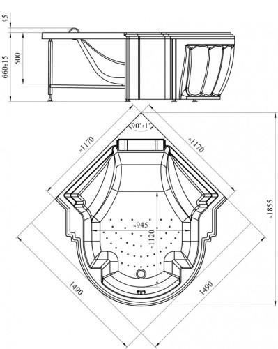 Акриловая ванна Radomir Fra Grande Монте-Карло 149x149 встраиваемая