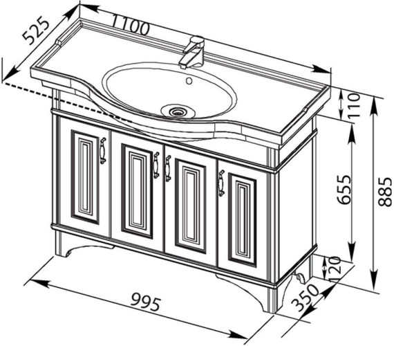 Тумба с раковиной Aquanet Валенса 110 белый краколет/золото