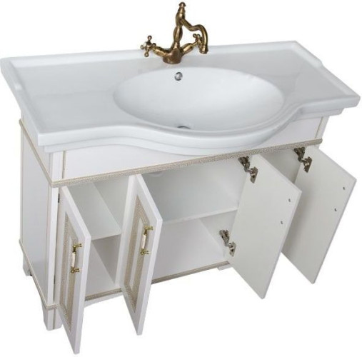 Тумба с раковиной Aquanet Валенса 110 белый краколет/золото