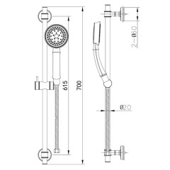 Душевая штанга с лейкой 3-режима и шлангом (хром) Caprigo 99-569-crm