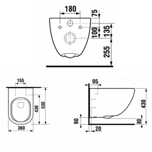 Подвесной унитаз Laufen Basal Combipack безободковый, с сиденьем SoftClose, быстрое снятие (8.66E1.0.000.000.1)