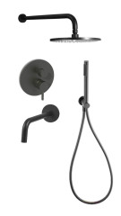 Комплект KITLIG019NO139 для ванны с изливом 175мм, смеситель LIG019NO на 3 выхода, душ 225мм, LIGHT, черный матовый Paffoni