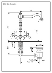 Emmevi Deco Old, смеситель с донным клапаном для раковины, цвет хром
