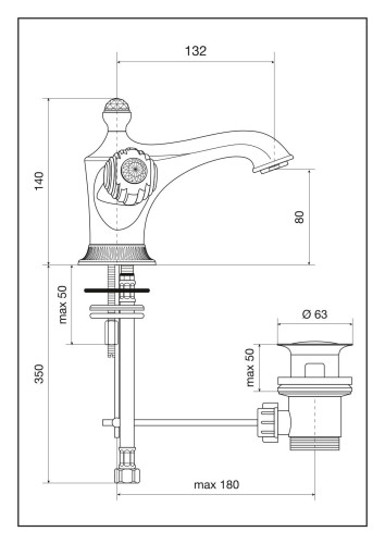 Emmevi The One, смеситель для раковины. Металлические ручки + прозрачные кристаллы Swarovski, цвет хром
