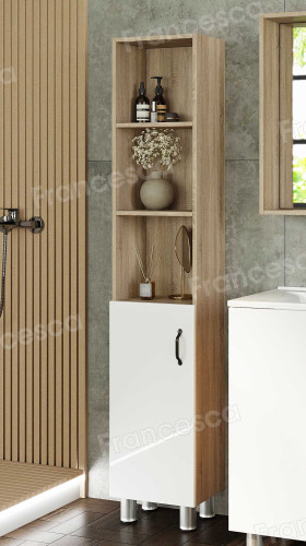 Шкаф-пенал Венеция Камилла 30 напольный, белый глянец/дуб сонома