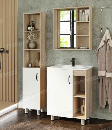 Шкаф-пенал Венеция Камилла 30 напольный, белый глянец/дуб сонома