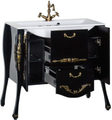 Тумба с раковиной Aquanet Виктория 90 черный/золото