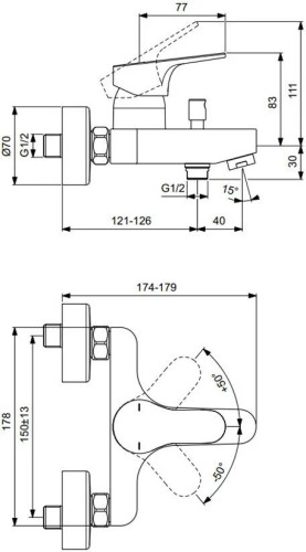 Смеситель для ванны Ideal Standard Cerabase хром (BC843AA)