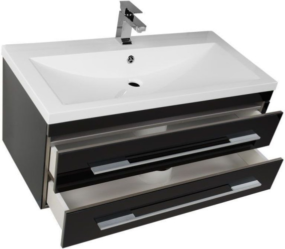 Тумба под раковину Aquanet Верона 100 черный (подвесная 2 ящика)
