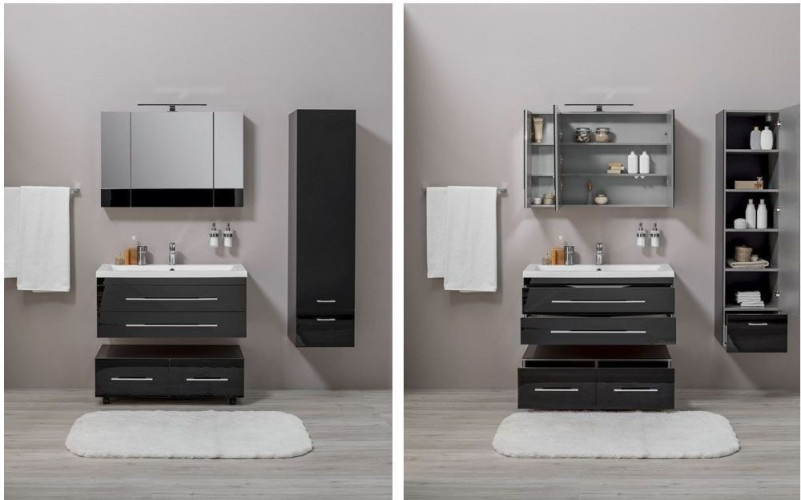 Тумба под раковину Aquanet Верона 100 черный (подвесная 2 ящика)