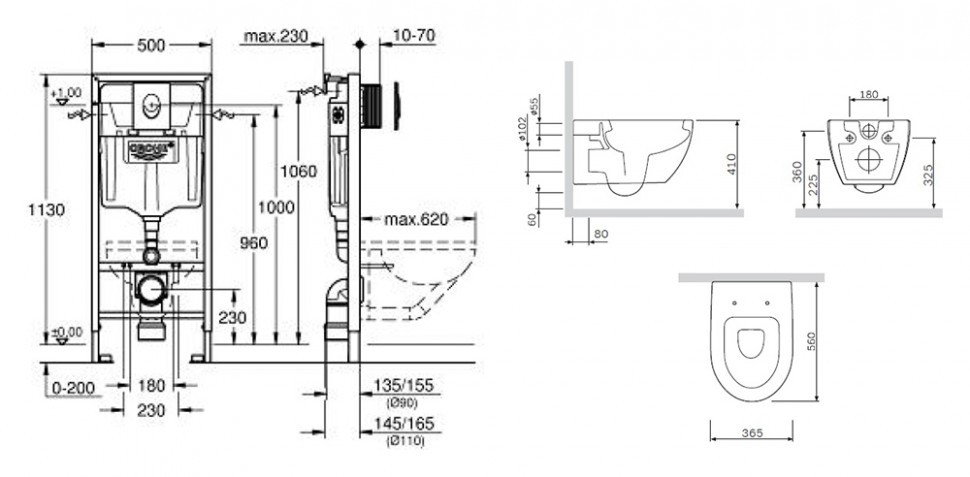 Комплект унитаза AM PM Awe C111738WH с инсталляцией Grohe Rapid SL 38721001