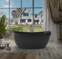 Ванна акриловая Azario GLASGOW 1660х780х665, свободностоящая, в комплекте с сифоном и металлической рамой, цвет черный (GLA16778MB)