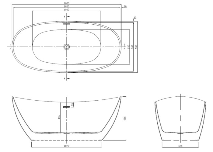 Ванна акриловая Azario GLASGOW 1660х780х665, свободностоящая, в комплекте с сифоном и металлической рамой, цвет черный (GLA16778MB)