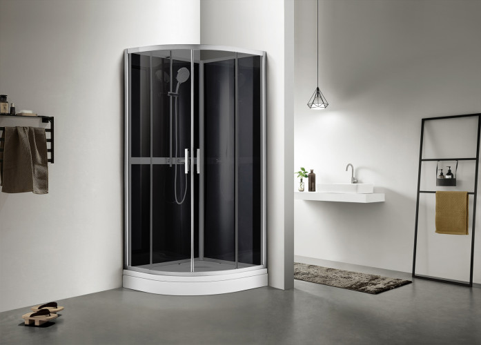 Душевая кабина AZARIO DENVER 900х900х2000 серое стекло 4 мм. Easy Clean, задняя панель черная, цвет профиля серый (AZ-N10812 900 GREY)