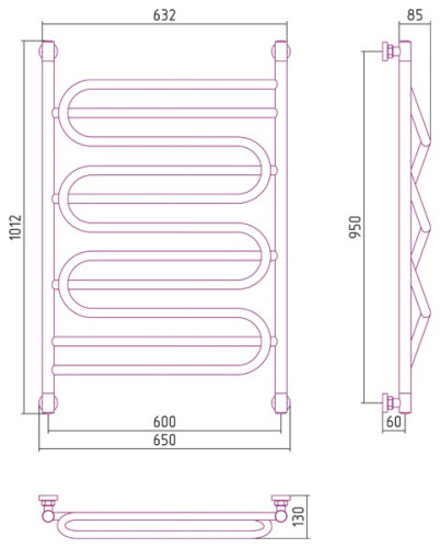 Водяной полотенцесушитель Сунержа Иллюзия+ 950x600
