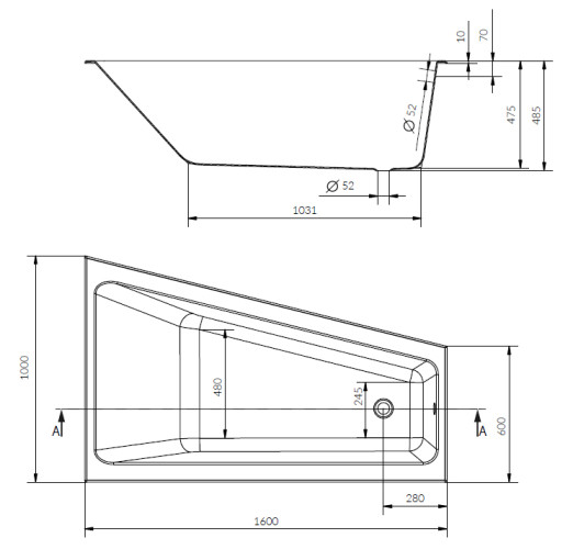 Ванна акриловая Cersanit CREA 160x100, угловая, правая