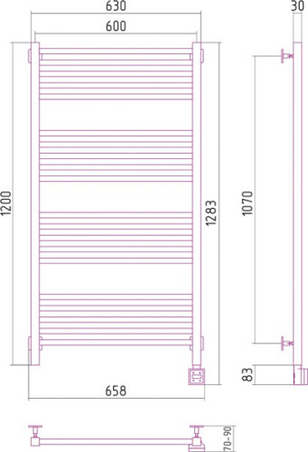 Электрический полотенцесушитель Сунержа Модус 1200х600 скрытое подключение