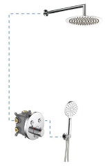 AQG, душевой комплект ER211 на 2 потребителя: с круглым верхним душем 25 см, кронштейном 35 см и кнопочным термостатом, цвет хром