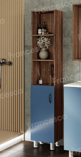 Шкаф-пенал Венеция Камилла 30 напольный, синий/морское дерево