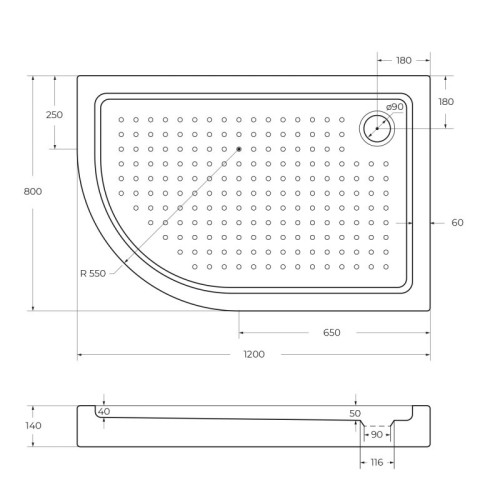 Акриловый поддон CEZARES TRAY-A-RH-120/90-550-15-W-L