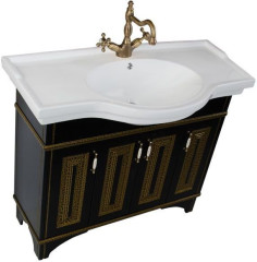 Тумба с раковиной Aquanet Валенса 110 черный краколет/золото