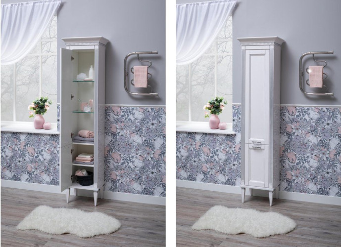 Шкаф-пенал для ванной Aquanet Селена 40 L белый/серебро