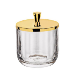 Surya Crystal, круглая баночка для ватных дисков с крышкой 9х9хh11 см, стекло с эффектом волны, цвет золото