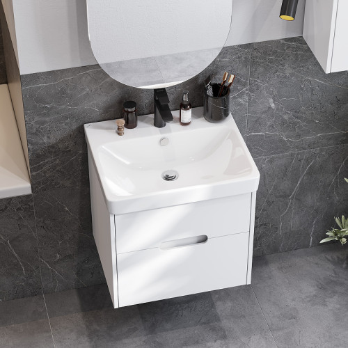 Тумба под раковину Aquaton Оливия 55 подвесная, цвет белый матовый (1A254201OL010)