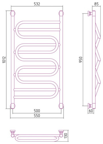 Водяной полотенцесушитель Сунержа Илюзия+ 950x500