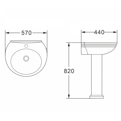 Раковина с пьедесталом Azario BENTY 57хх82 санфаянс, цвет Белый (AZ-337P)
