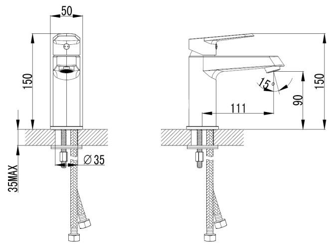 Смеситель для раковины AZARIO CASTELO керамический картридж, хром (AZ-VJC168274C)