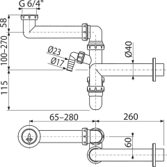 Сифон для мойки Alcadrain экономящий пространство со штуцером и с накидной гайкой 6/4&quot; (A872P)