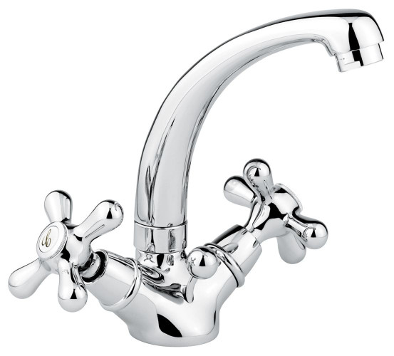 Emmevi Deco Classic, смеситель 12913 с донным клапаном для раковины, цвет белый-золото