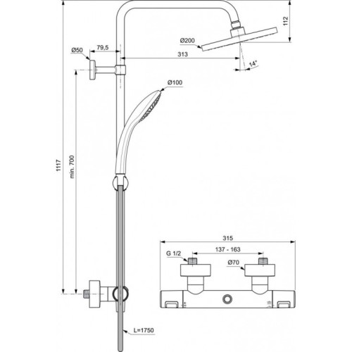 Душевая система Ideal Standard Ceratherm A7545XG