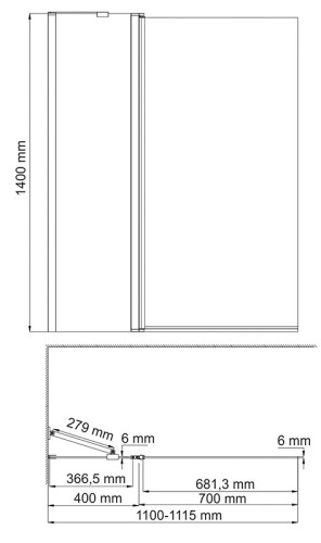 Шторка на ванну WasserKRAFT Berkel 110 48P02-110BLACK Fixed