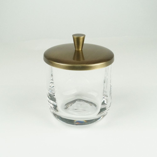 Surya Crystal, круглая баночка для ватных дисков с крышкой 9х9хh11 см, стекло с эффектом волны, цвет светлая бронза