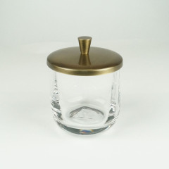 Surya Crystal, круглая баночка для ватных дисков с крышкой 9х9хh11 см, стекло с эффектом волны, цвет светлая бронза