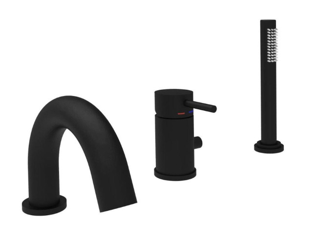 Смеситель на борт ванны Paffoni LIGHT на 3 отверстия, с увеличенным расходом MAX FLOW, С душем MASTER, черный матовый (LIG047NO)