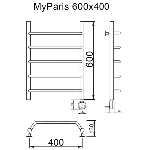 Полотенцесушитель электрический MYFREA My Paris 60/40 правый тэн