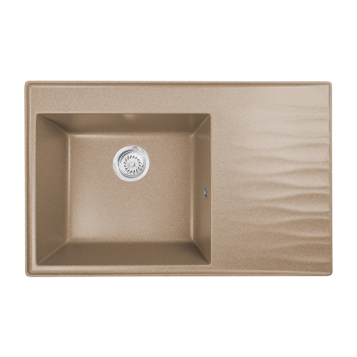 Кухонная мойка Formastone FostoGran Веста, прямоугольная с крылом, цвет дюна+одинарный сифон