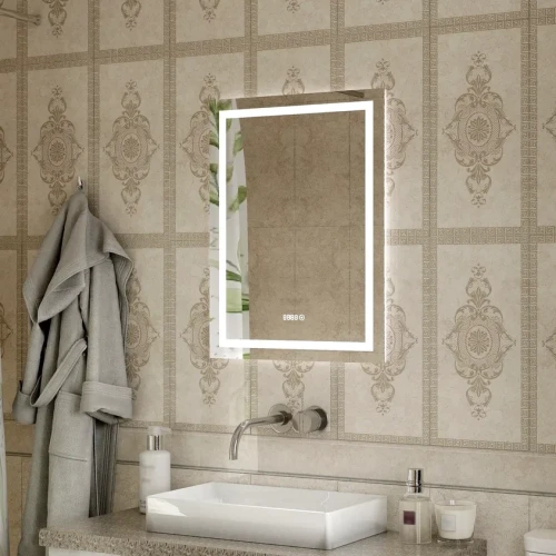 Зеркало Континент Verte Led 600х800 с часами, датчиком движения